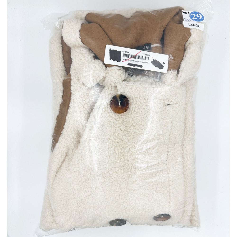 Ina Faux Shearling Suede Double Breasted Coat Jacket Cream Ivory Brown L NWT - Picture 13 of 13